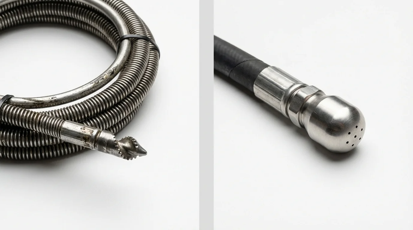 Drain snake cable and hydro jetting nozzle used for drain cleaning in Springfield, NE